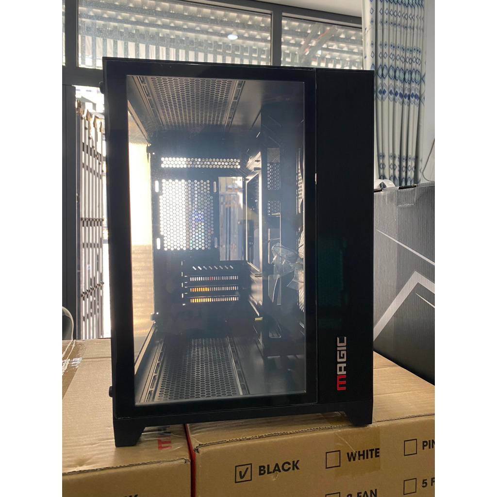 Vỏ thùng máy tính Magic Aqua-M Trắng - Đen size M-ATX mới chưa kèm Fan led