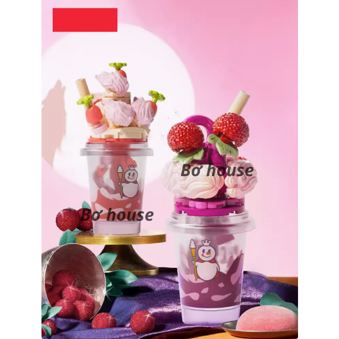 Bộ xếp hình trà sữa Mixue 6 mẫu đáng yêu trang trí bàn học bàn làm việc