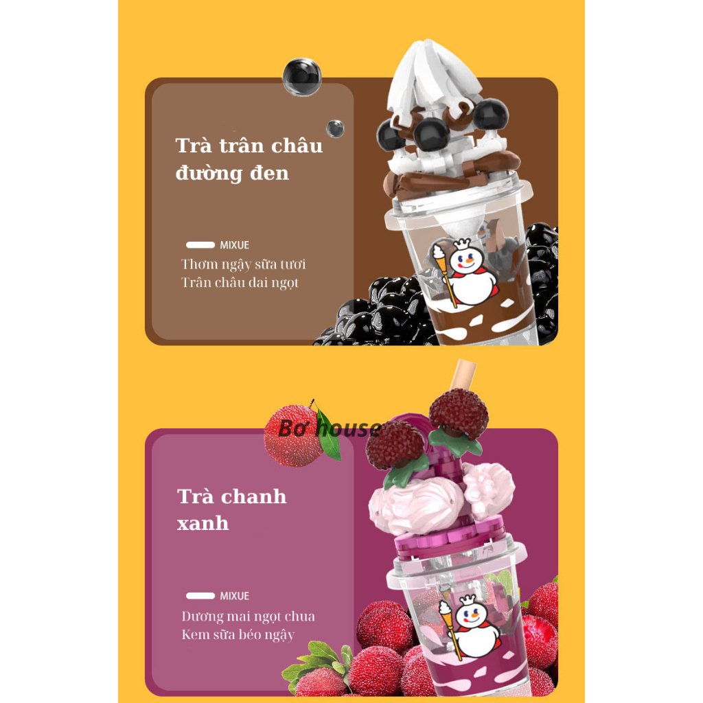 Bộ xếp hình trà sữa Mixue 6 mẫu đáng yêu trang trí bàn học bàn làm việc