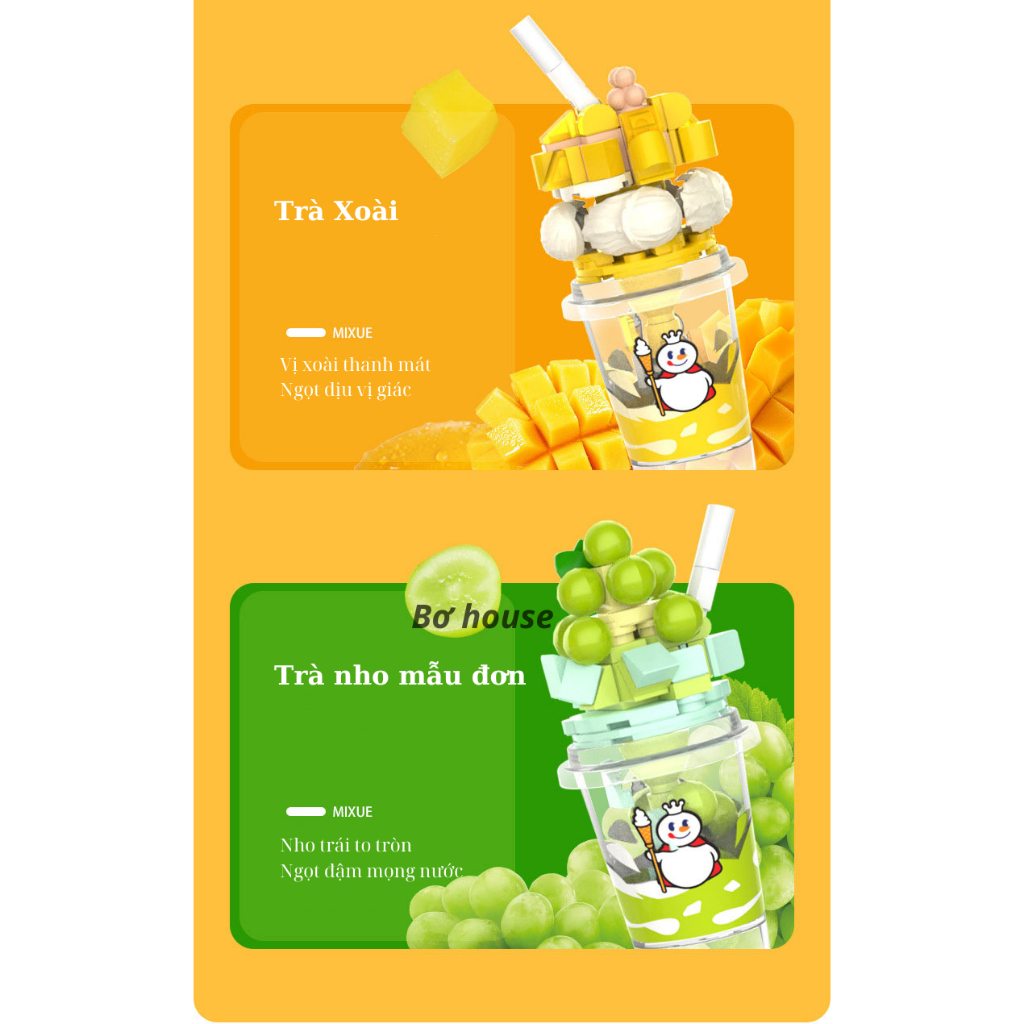 Bộ xếp hình trà sữa Mixue 6 mẫu đáng yêu trang trí bàn học bàn làm việc