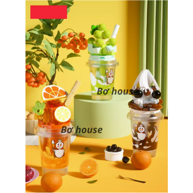 Bộ xếp hình trà sữa Mixue 6 mẫu đáng yêu trang trí bàn học bàn làm việc