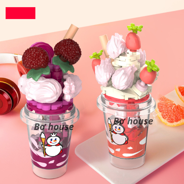 Bộ xếp hình trà sữa Mixue 6 mẫu đáng yêu trang trí bàn học bàn làm việc