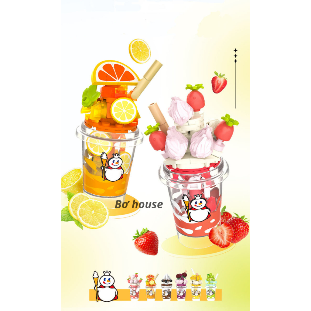 Bộ xếp hình trà sữa Mixue 6 mẫu đáng yêu trang trí bàn học bàn làm việc