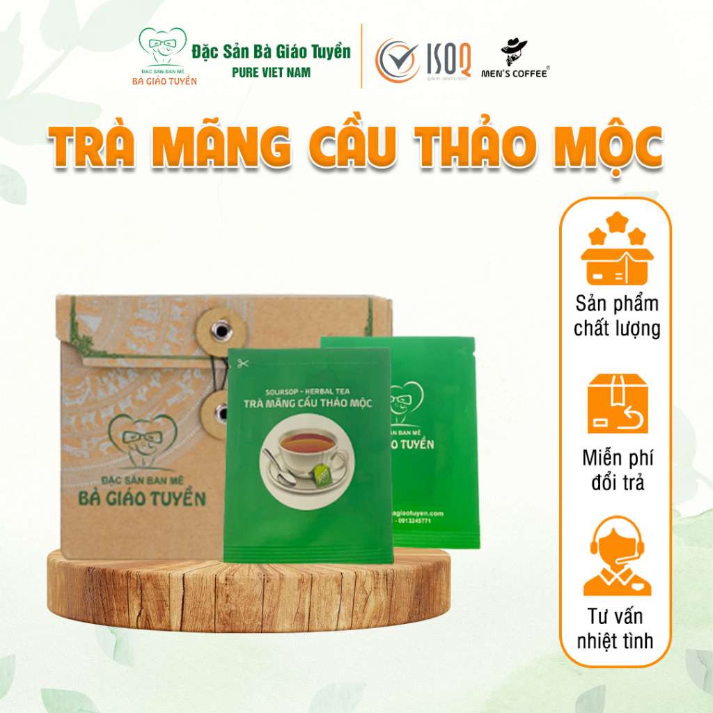 Trà thảo mộc Bà Giáo Tuyền - Trà Mãng Cầu thức uống thanh nhiệt, giải độc, tăng miễn dịch, tốt cho sức khỏe 3 Gói Nhỏ