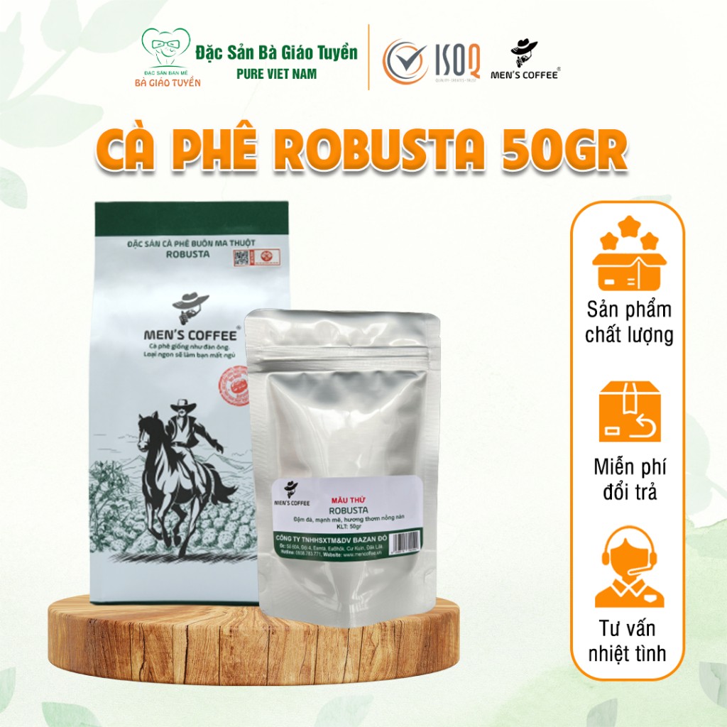 Cà phê nguyên chất dòng ROBUSTA Buôn Ma Thuột Thượng Hạng Vị Đậm Mạnh, Mùi Thơm Quyến Rũ gói 50g