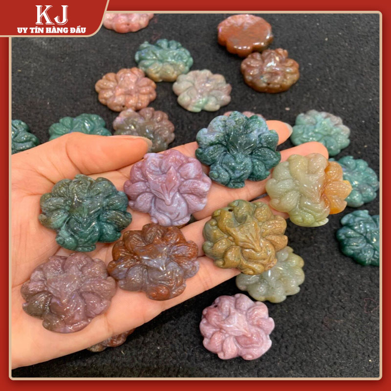 MẶT DÂY CHUYỀN HỒ LY CHÍN ĐUÔI SIZE NHỎ PHONG THỦY (GIAO NHẪU NHIÊN) ĐÁ CAXIDON NHIỀU MÀU MAMG LẠI VẬN MAY, TÀI LỘC CHO