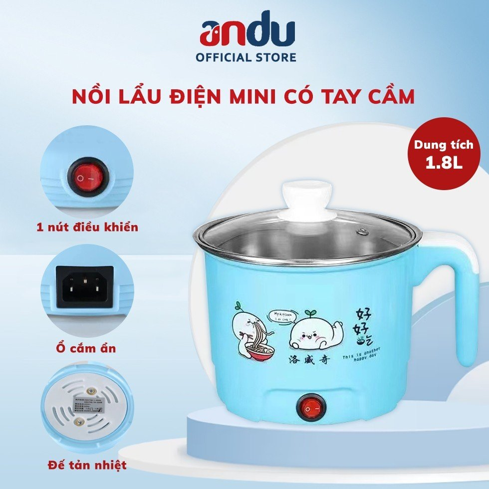 Nồi Lẩu Điện Mini 18Cm Không Kèm Gía Hấp , Ca Nấu Mì Cắm Điện Đa Năng Thích Hợp Cho 1- 2 Người Ăn