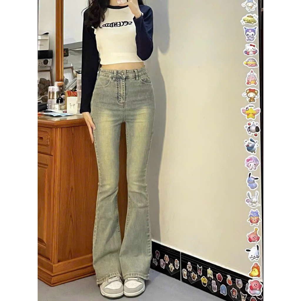 Quần jeans ống loe phủ rơ vàng co dãn - 247store.vn - Quanloephurovang567_P7K4