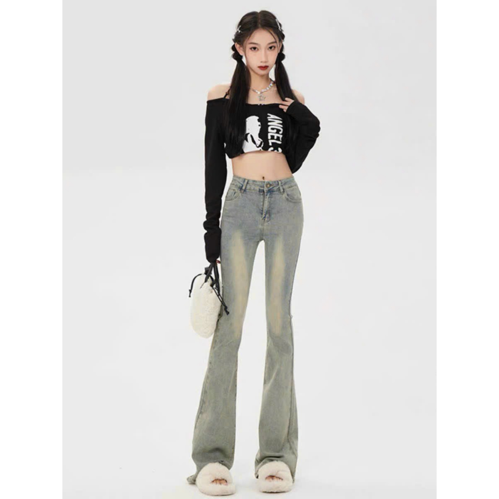 Quần jeans ống loe phủ rơ vàng co dãn - 247store.vn - Quanloephurovang567_P7K4