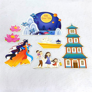 Sp071075 set que giấy tt- tết đoàn viên - gia đình + nhà thuyền thỏ