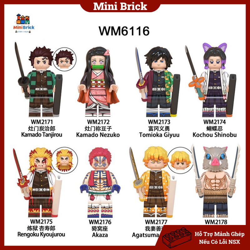 Kimetsu No Yaiba Mô hình Lắp ráp Minifigures Thanh Gươm Diệt Quỷ Anime manga WM6116 WM6137 WM6138 Minibrick Minibricks