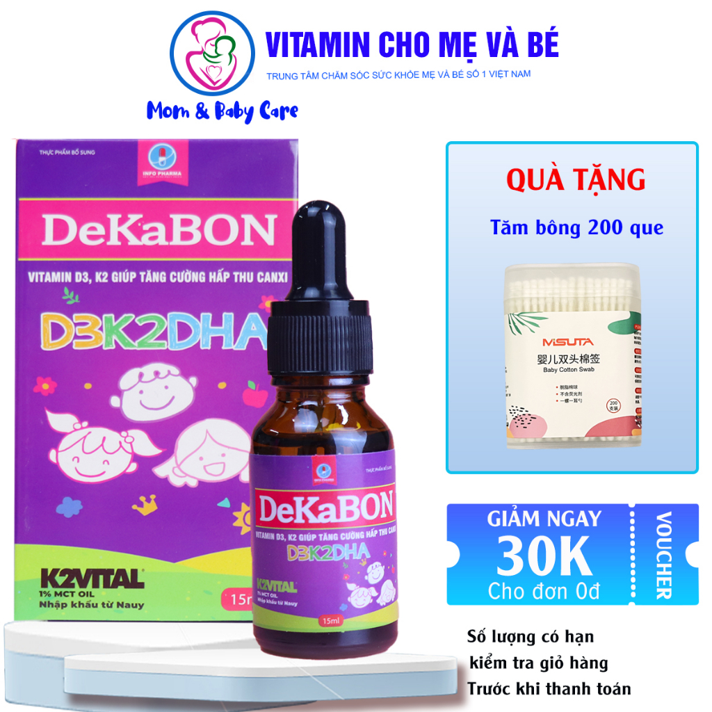 Dekabon D3k2 DHA 15ml - Bổ sung Vitamin D3k2 Mk7 cho trẻ, giúp trẻ thông minh, khỏe mạnh, ngủ sâu giấc