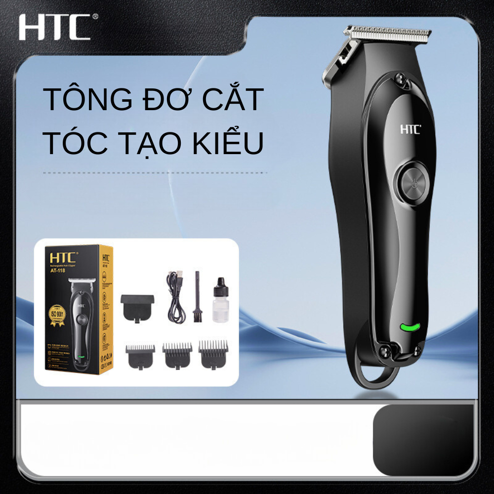 Tông Đơ Cắt Tóc Nam, Máy Cạo Râu kiêm chấn viền chính hãng HTC, màn hiển thị LCD, tặng kèm phụ kiện