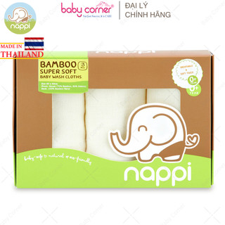 Hộp 3 Khăn Mặt Sợi Tre Nappi Thái Lan 25 x 25cm Cho Bé 0M+