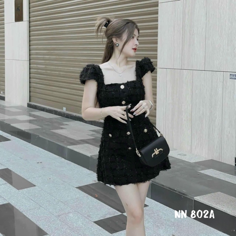 Váy dạ tay hến cổ chữ U siêu xinh