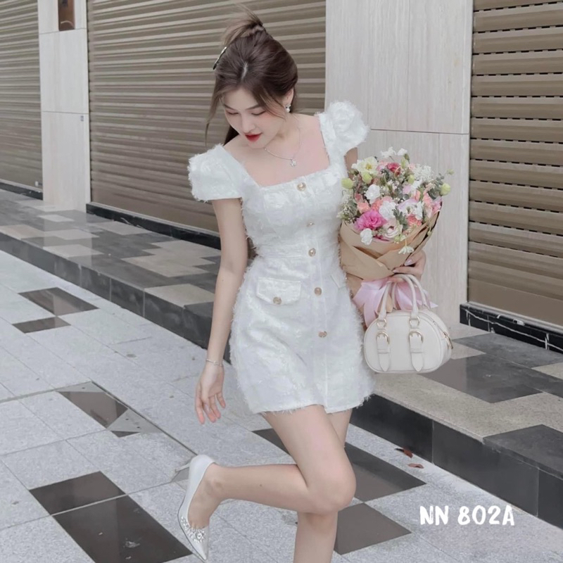 Váy dạ tay hến cổ chữ U siêu xinh