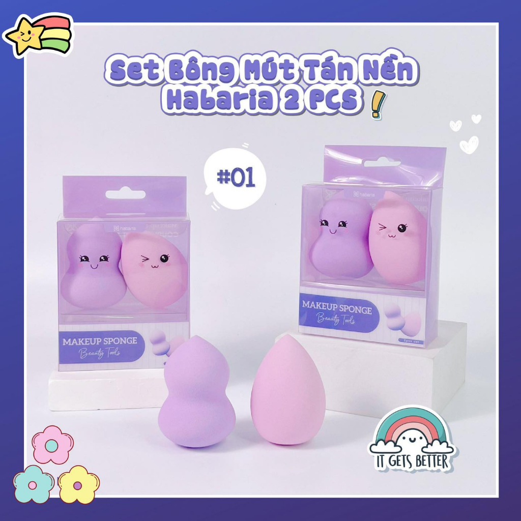 Set 2 Bông Mút Tán Nền Habaria