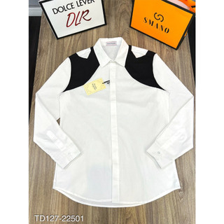 Áo sơ mi nam trắng dài tay kẻ viền vai đen mcqueen chất lụa thô cao cấp - Sơ mi nam dài tay mcq kẻ viền vai đen
