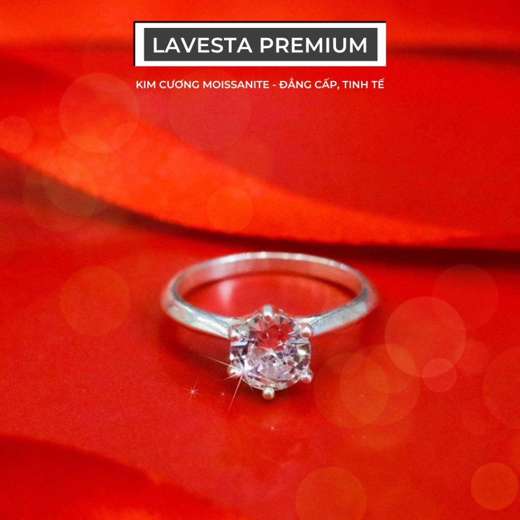 Nhẫn cầu hôn vàng trắng 10K kim cương nhân tạo Moissanite 7 ly kiểm định GRA LAVESTA VT04 sang trọng, tinh tế