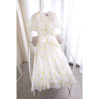 Sò vintage - viola đầm tay phồng xếp li