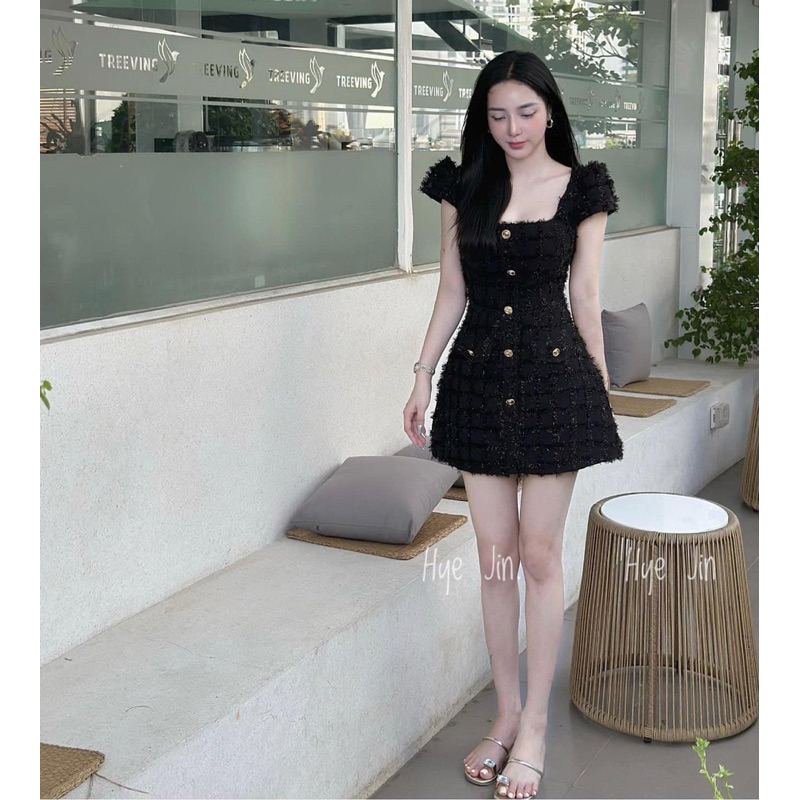 Váy dạ tay hến cổ chữ U siêu xinh