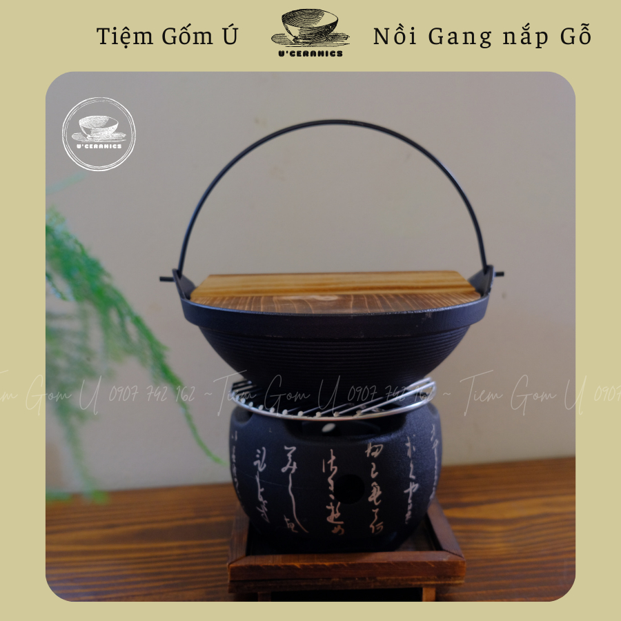 Nồi Gang Nắp Gỗ Nấu Lẩu Nhật,Tiệm Gốm Ú