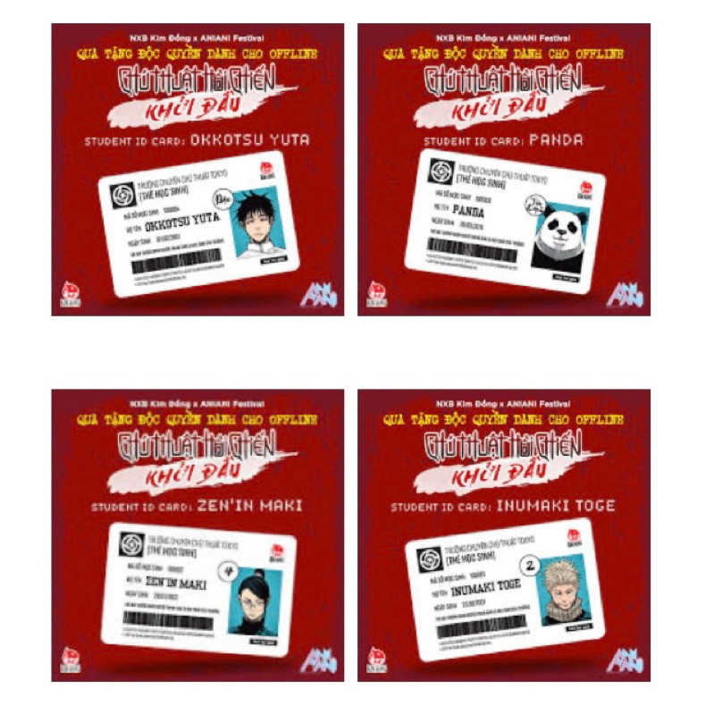 Thẻ học sinh Chú thuật hồi chiến (4 card) - Jujutsu Kaisen - NXB Kim Đồng