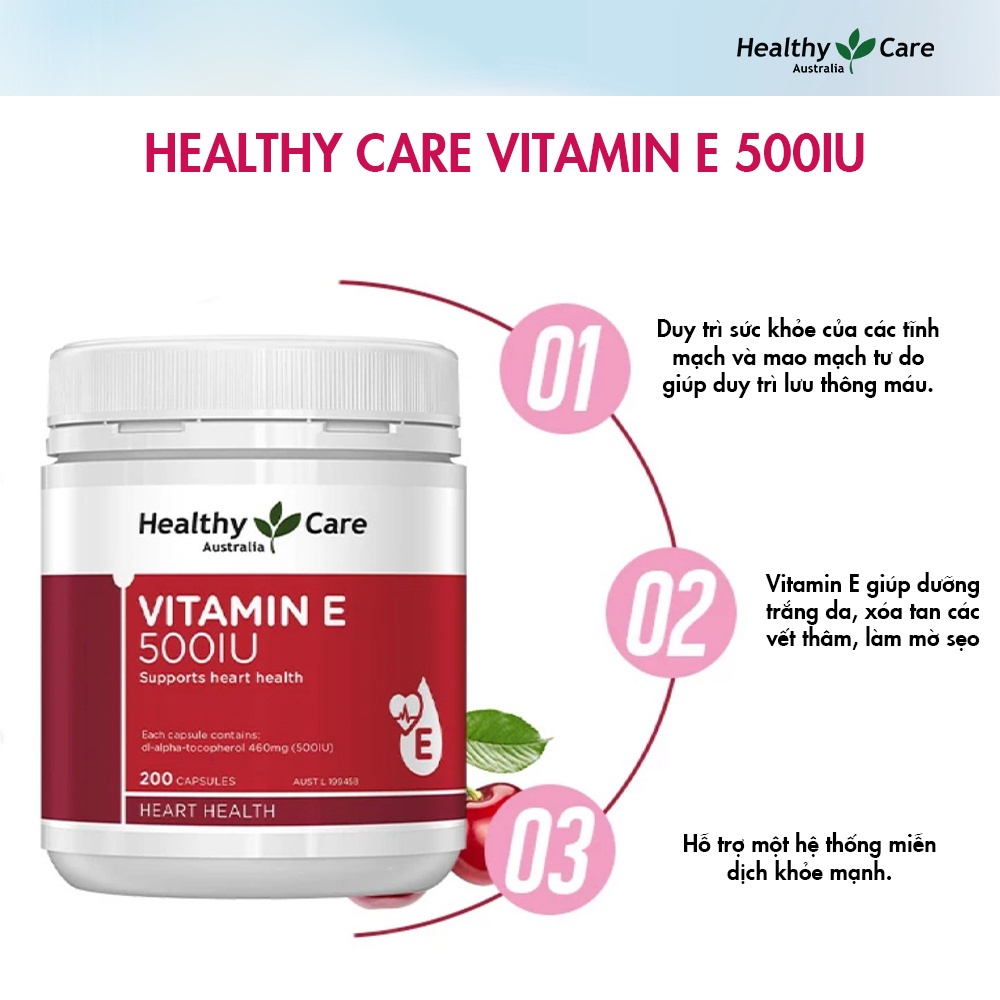 [Mã ICBFRI300 giảm 10% đơn 250K] Viên Uống Bổ Sung Vitamin E Healthy Care 500IU 200 Viên Hỗ Trợ Tái Tạo Và Làm Đẹp Da