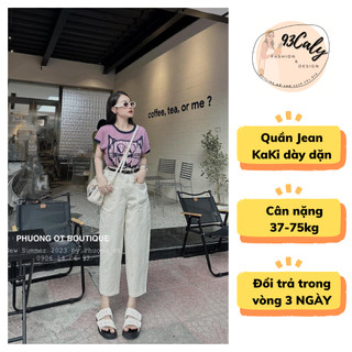 Quần jean kaki nữ dáng baggy thụng, quần kaki ống rộng tặng đai che khuyết điểm tôn dáng lửng 9 tấc basic