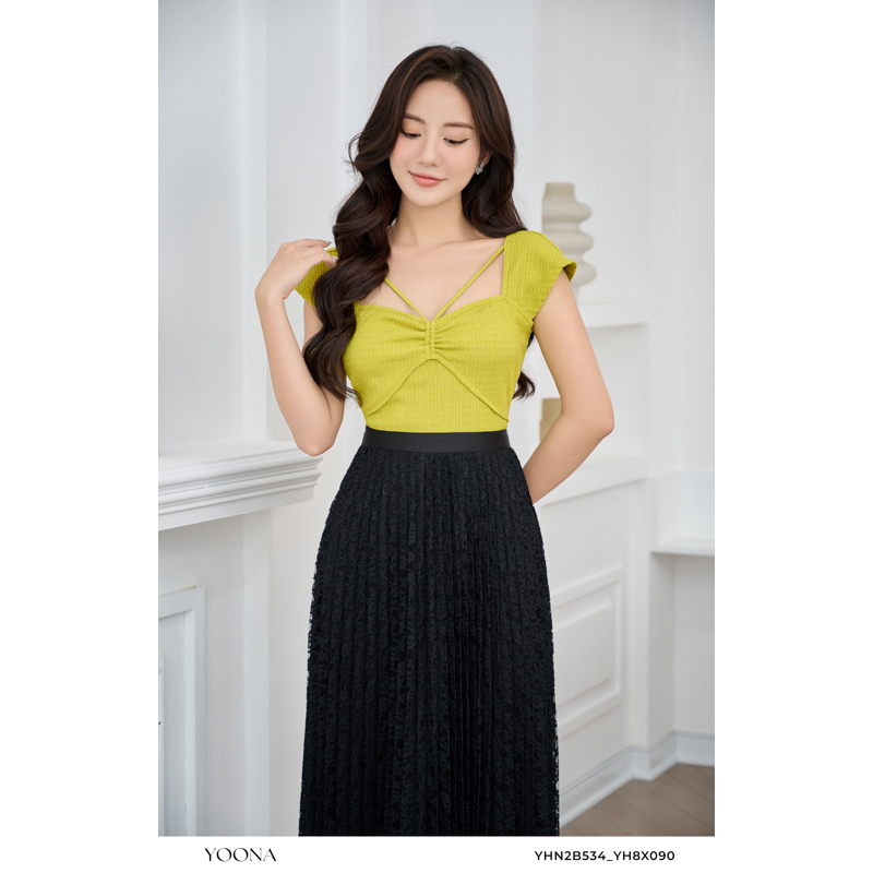 Áo cổ vuông cotton 2 dây chéo YOONA - YHN2B534