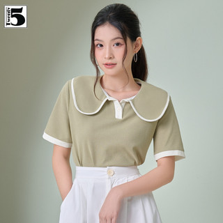 Áo thun nữ Twentyfive cổ sen tròn phối viền dáng rộng ngắn vải mắt chim thấm hút 4829