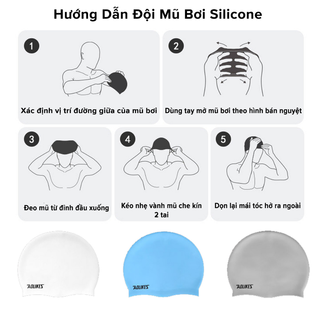 Mũ Bơi, Nón Bơi Người Lớn Nam Nữ Che Tai Silicon Chống Nước Aolikes5010