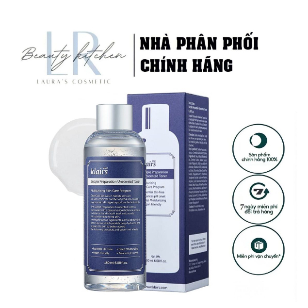 Nước Hoa Hồng Không Mùi Dear Klairs Supple Preparation Unscented 180ml Dưỡng Ẩm Da Và Làm Mềm Da.