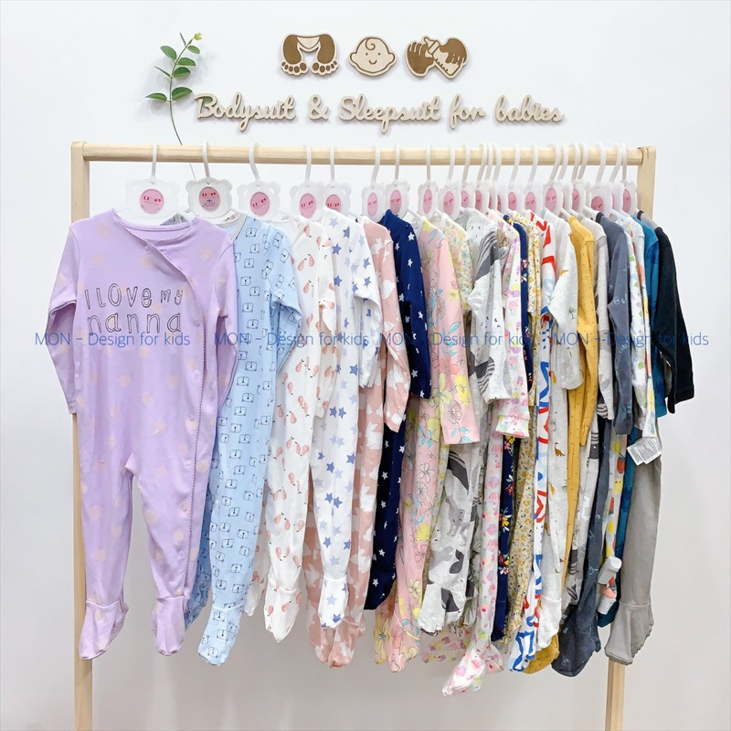 Sleepsuit CÚC BẤM và KHÓA KÉO bộ body dài tay liền tất hàng xuất dư cho bé yêu