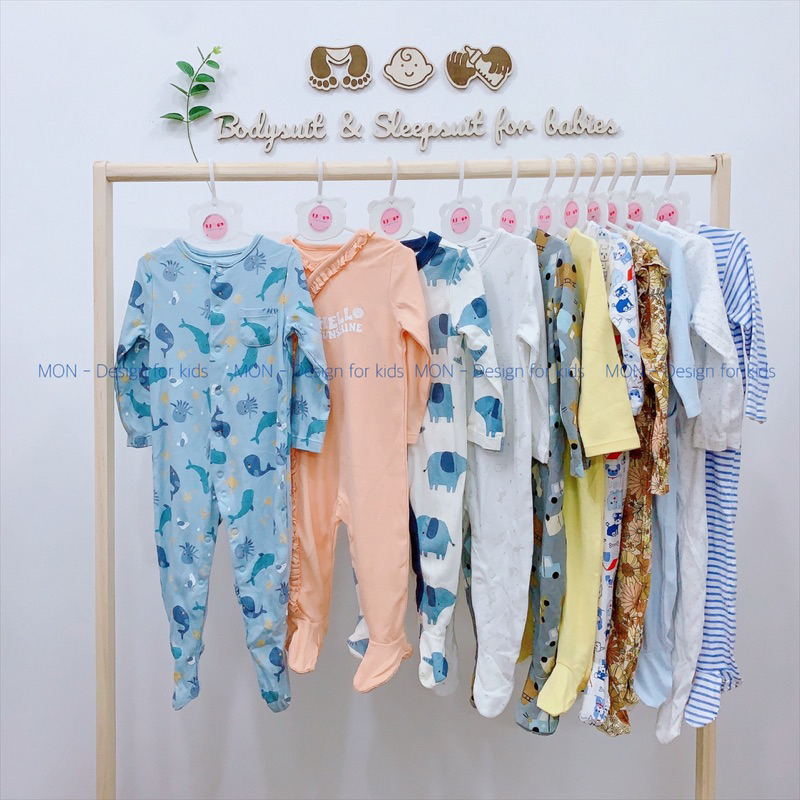 Sleepsuit CÚC BẤM và KHÓA KÉO bộ body dài tay liền tất hàng xuất dư cho bé yêu