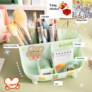 Khay đựng đồ đa năng 6 ngăn đựng bút, cọ trang điểm, dụng cụ make up decor bàn học ngăn nắp xinh xắn