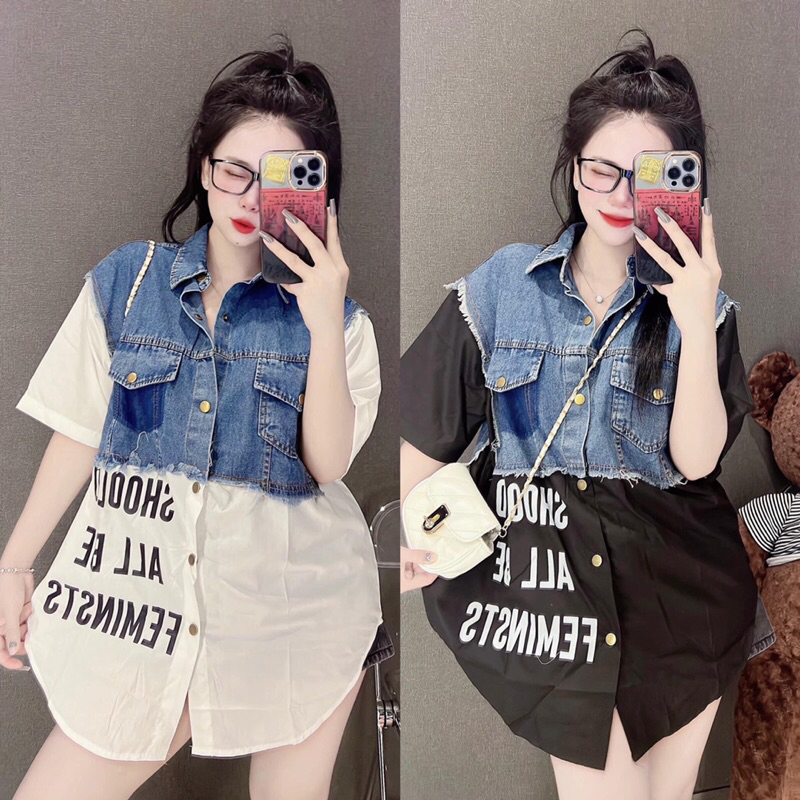 ( SẴN HCM ) ÁO SƠ MI PHỐI JEAN CỰC BỤI