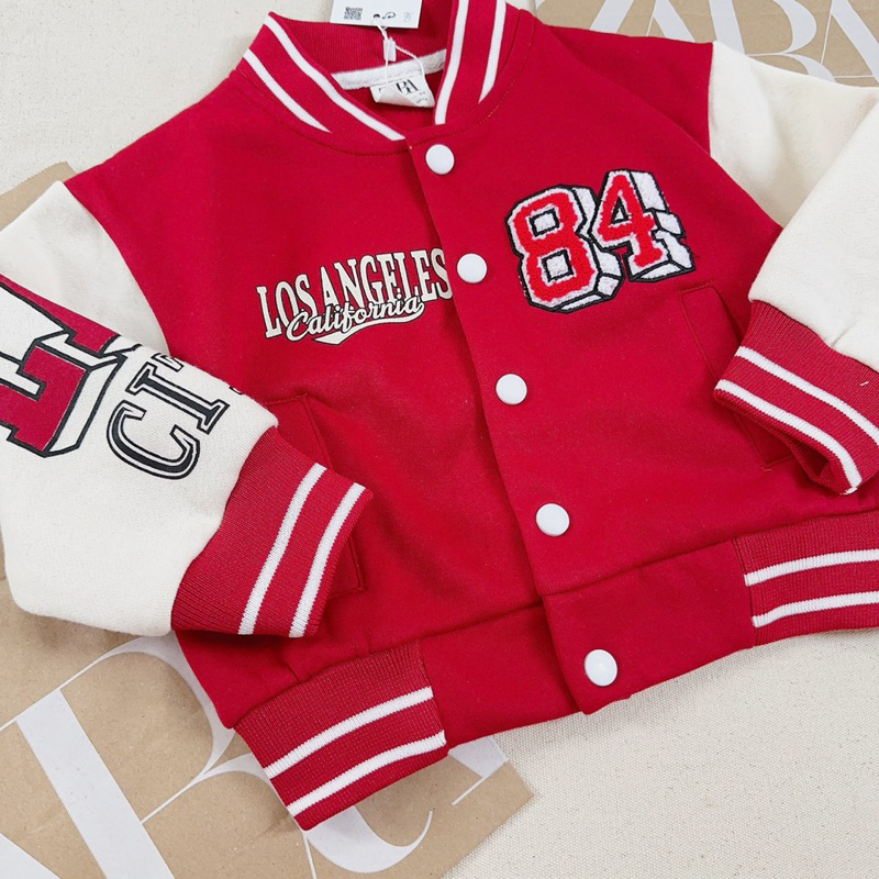 Áo khoác bomber Los.angeles Za.ra màu đỏ cho bé trai siêu đẹp size từ 10-24 cân