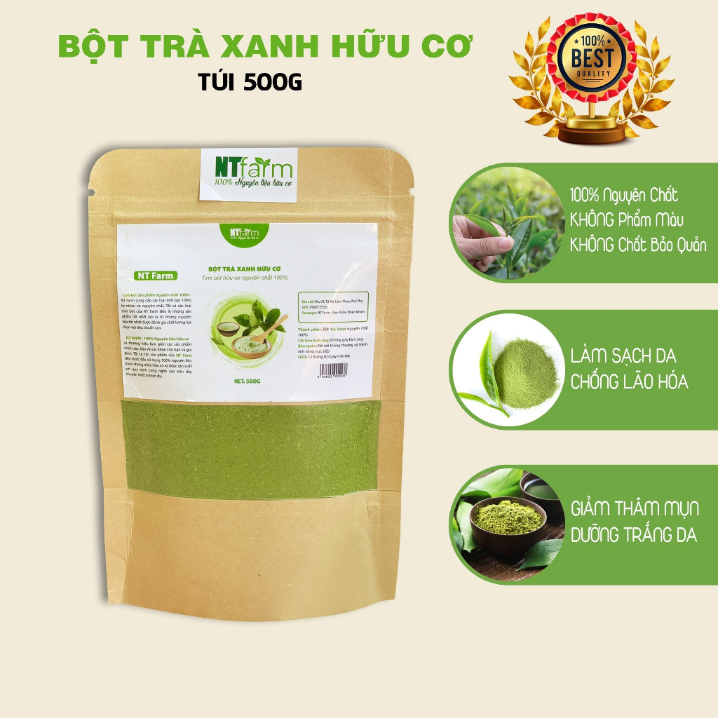 Bột Trà Xanh đắp mặt 1kg NTFARM hữu cơ nguyên chất