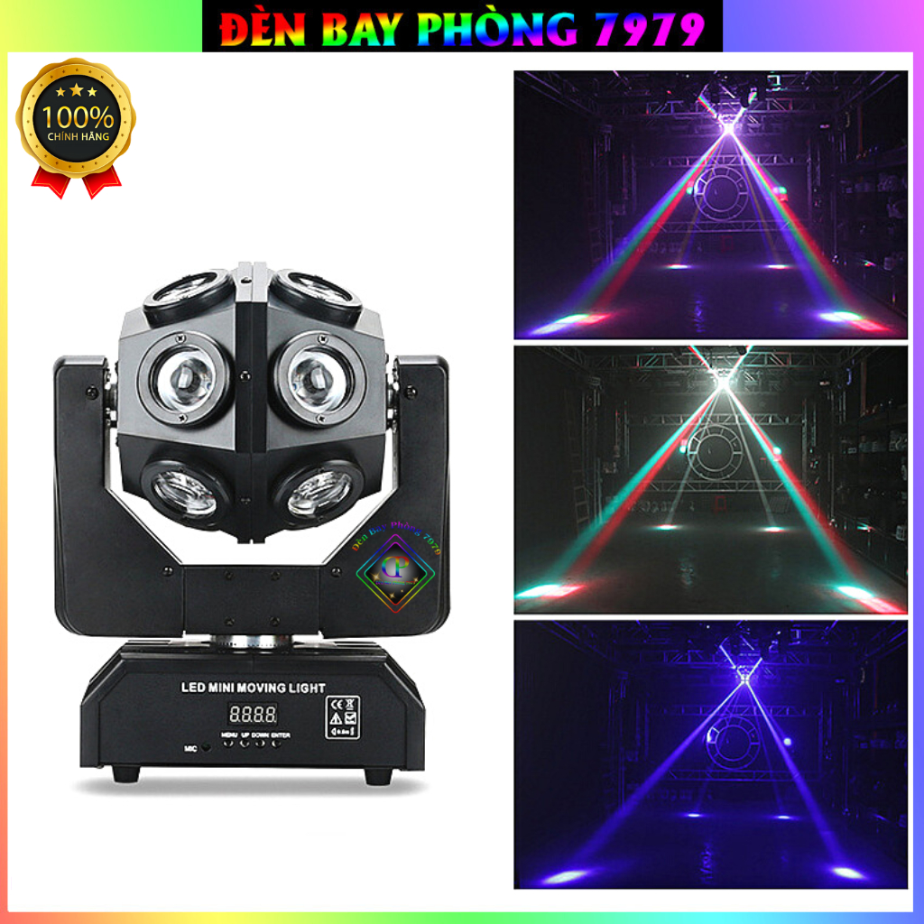 Đèn Laser Moving 12 Mắt LED Full Màu RGB Xoay 360 Độ Cảm Biến Âm Thanh Dùng Cho Sân Khấu Phòng Karaoke Nhạc Hội..