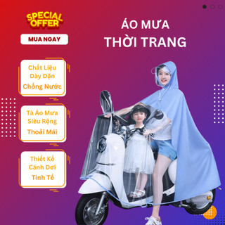 Áo Mưa Cánh Dơi Vải Dù Siêu Nhẹ Có Kính Chắn Mưa Tiện Dụng, Áo Mưa Đi Xe Máy Nửa Trước Trong Suốt Che Phủ Toàn Thân