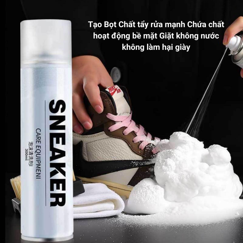 Chai Xịt Vệ Sinh Giày Sneaker Bọt Tuyết NANO Tấm Thị 300ml Giặt Khô Siêu Tốc Bảo Vệ Giày Khỏi Bị Ố Vàng Chống Phai Màu