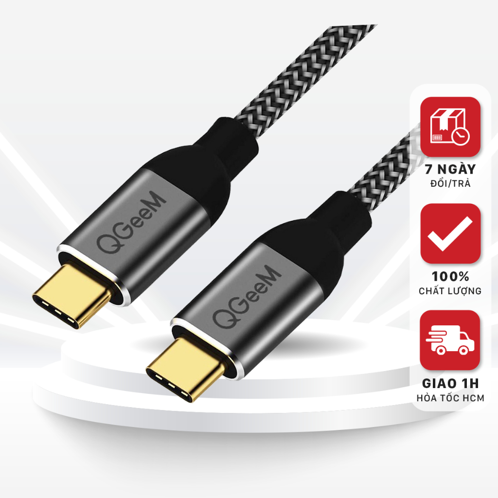 Cáp sạc nhanh QGeeM cổng USB 3.1 mạ vàng Type C to Type C 3A PD 60W , dây bện sợi nylong cao cấp - Hàng Chính Hãng