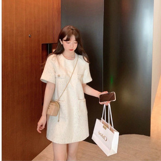 Đầm Dạ Tweeds Nữ Hàng Quảng Châu 2 Lớp Cổ Tròn Dây Viền Siêu Xinh Mã V100, Váy Dạ Tiểu Thư Dáng Suông A Lekemqc