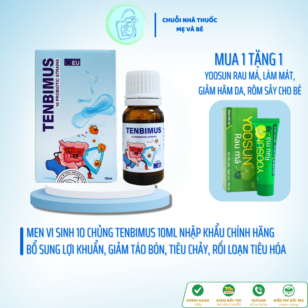 Men vi sinh Tenbimus, Men 10 chủng Châu Âu, Men vi sinh cho trẻ sơ sinh, Men tăng đề kháng - Lọ 10ml - Baby Mom Health