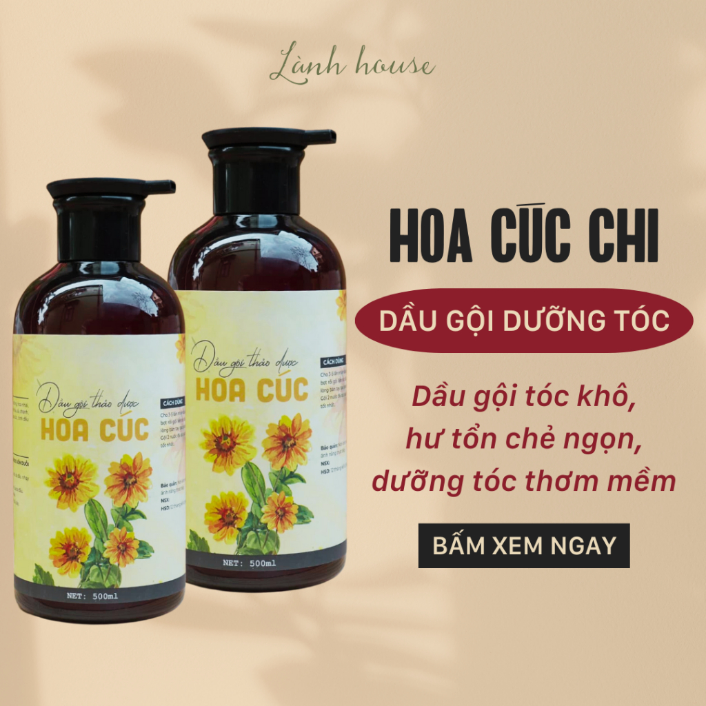 Dầu gội hoa cúc giảm gàu ngứa, sạch da dầu, dầu gội dưỡng tóc xơ rối chẻ ngọn, dầu gội hoa cúc thảo dược mượt tóc 500ml