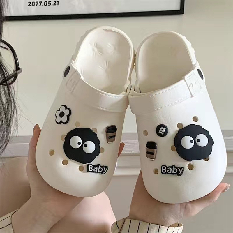 (sẵn TRẮNG ĐEN NÂU )Dép sục,dép cross sticker mắt to,cún con dễ thương phong cách ulzzang đế 3.0cm