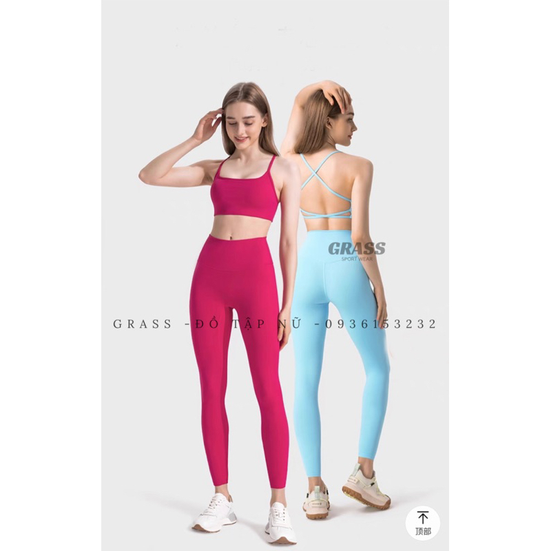 Áo Bra Dây Lưng + Quần legging LuLu Grass Tập Gym Yoga cao cấp
