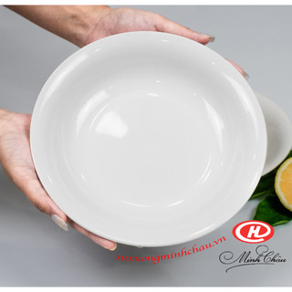 Đĩa Sứ Minh Châu Cao Cấp Sâu Lòng Dáng Loe Trắng Trơn DL08