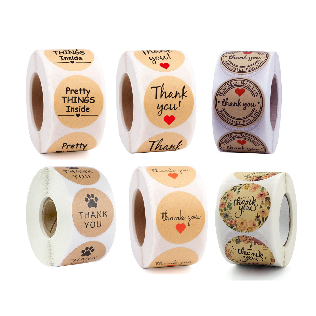 Cuộn 500 nhãn dán cảm ơn, sticker thank you, tem tròn thank you - tone trắng đơn giản, sang trọng